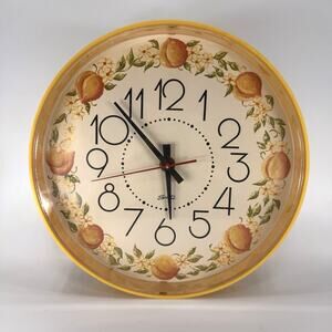 Vtg Spartus Peach Flowers Plastic Electric Kitchen Wall Clock Retro Yellow 10"